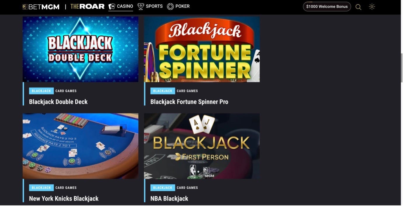 Popular blackjack games at BetMGM Casino in New Jersey 