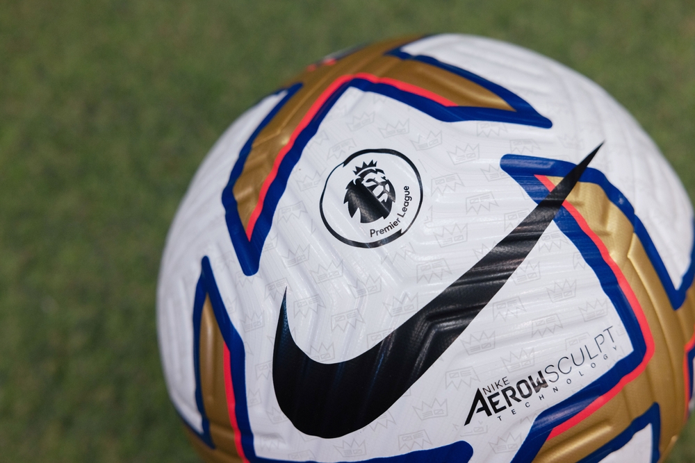 Soccer ball with the Premier League logo on it. 