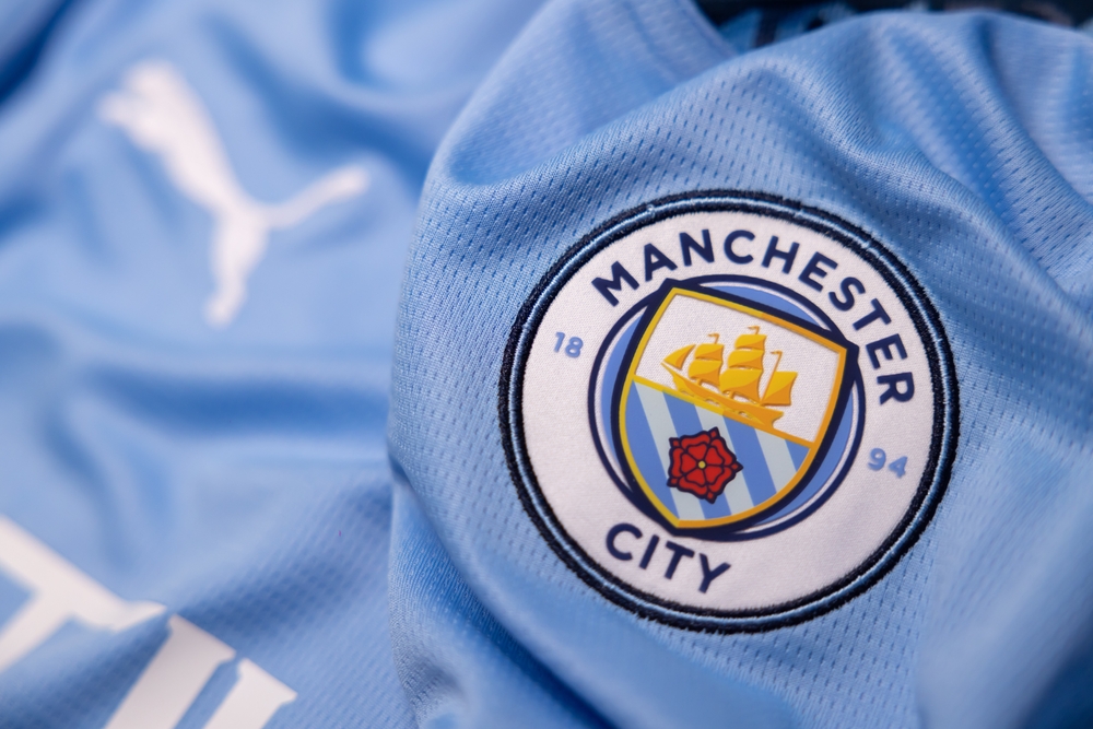 Logo of Manchester City Football Club on the Jersey.