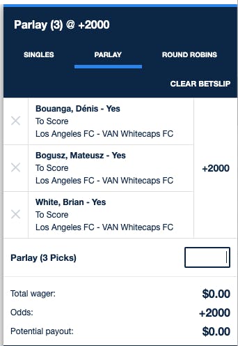 Goal Scorer 3 leg parlay soccer